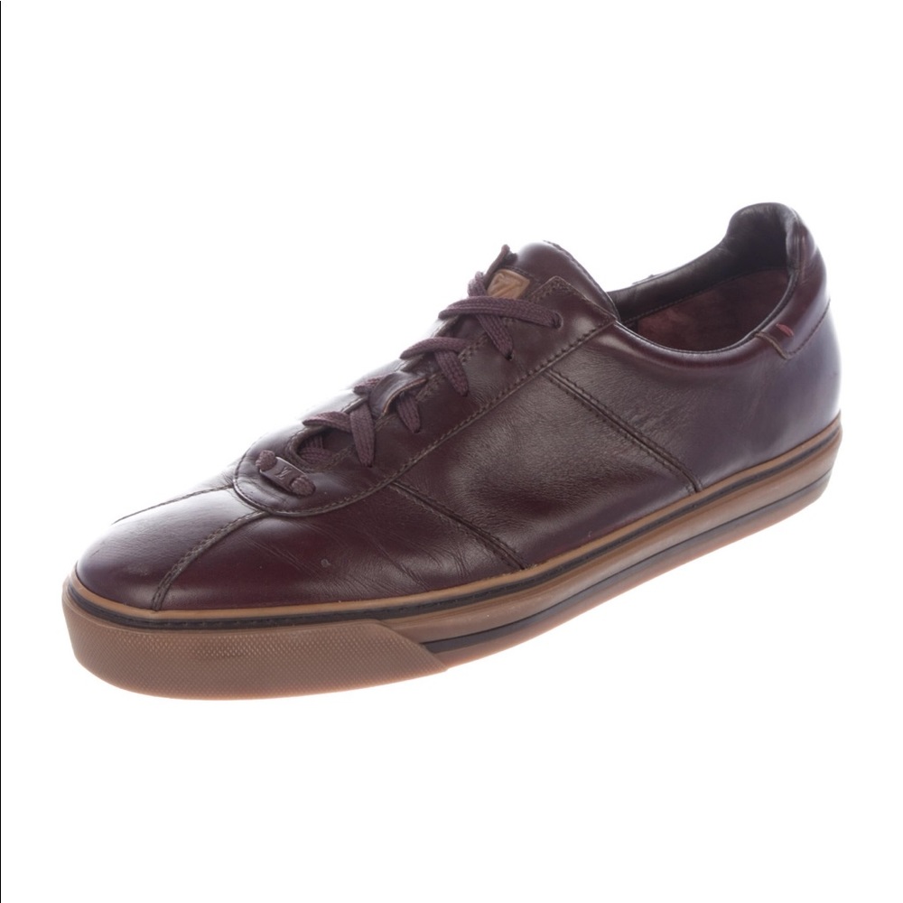 MENS LOUIS VUITTON LOW TOP BURGUNDY SNEAKERS SZ 10